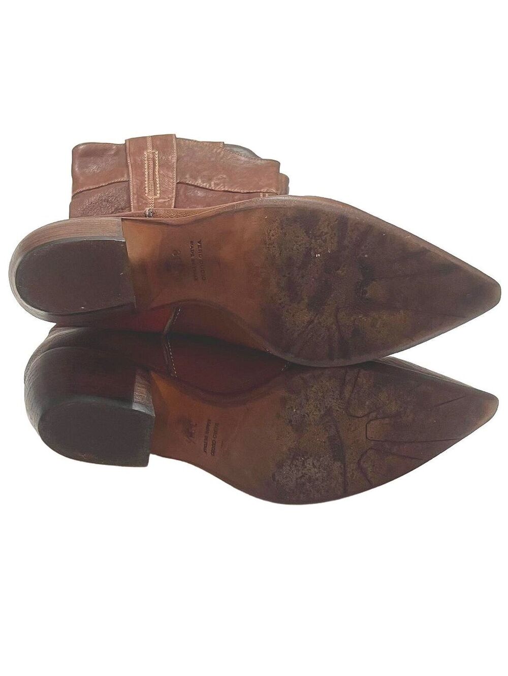 Vic Matie Italian Leather Slouch Cowboy Boots Brown Pointed Toe Y2K Size 38.5 - Picture 8 of 9